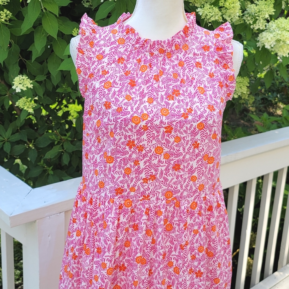 J Crew Tiered Ruffle Midi Dress Orange Red Floral - Picture 9 of 11